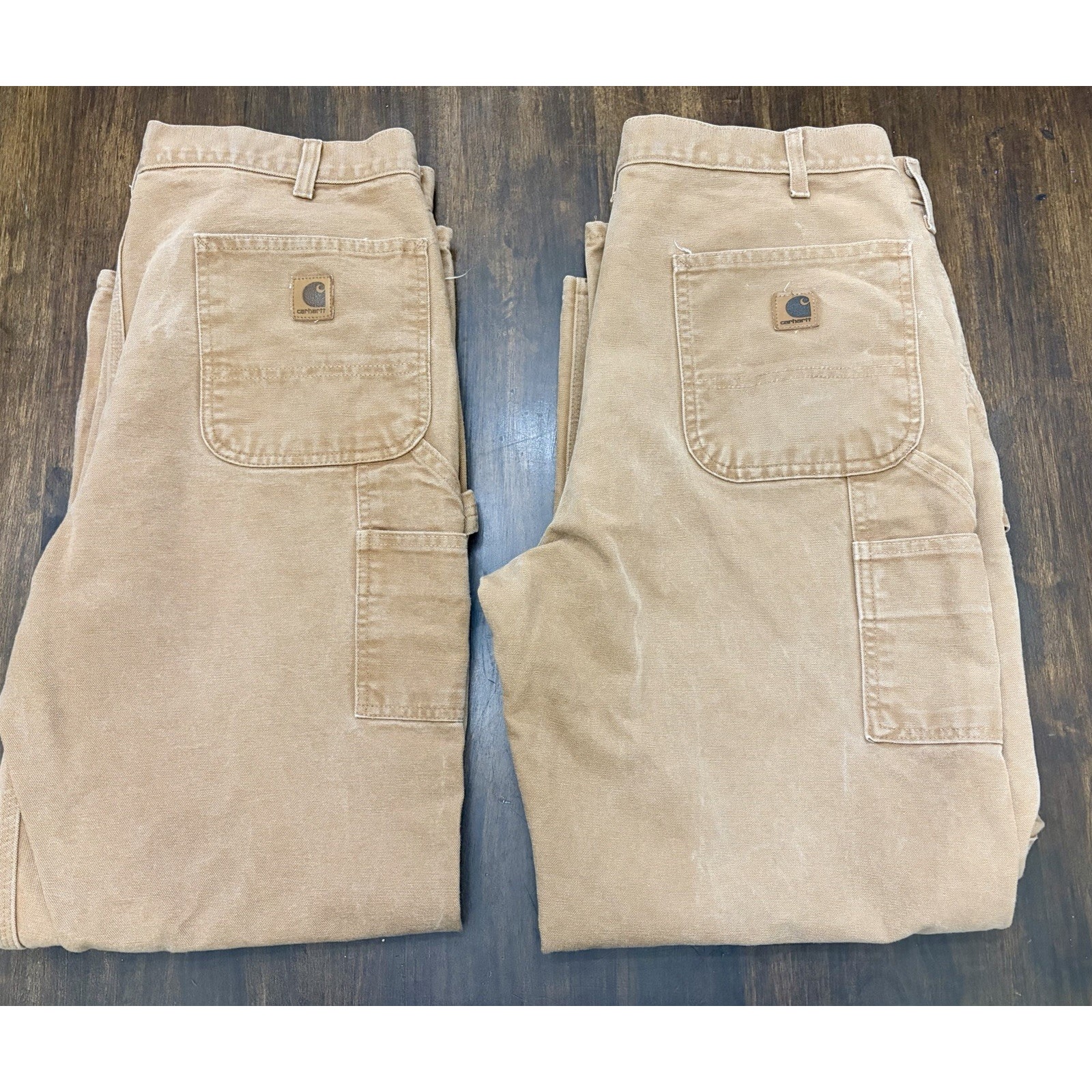 (2) Vtg Carhartt Pants Duck Work Canvas Carpenter B11 Brn Usa Union 36 X 30/32